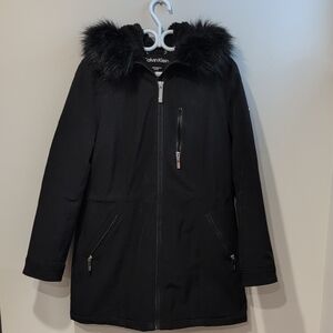 Calvin Klein Women's Black Jacket with Fur Trim